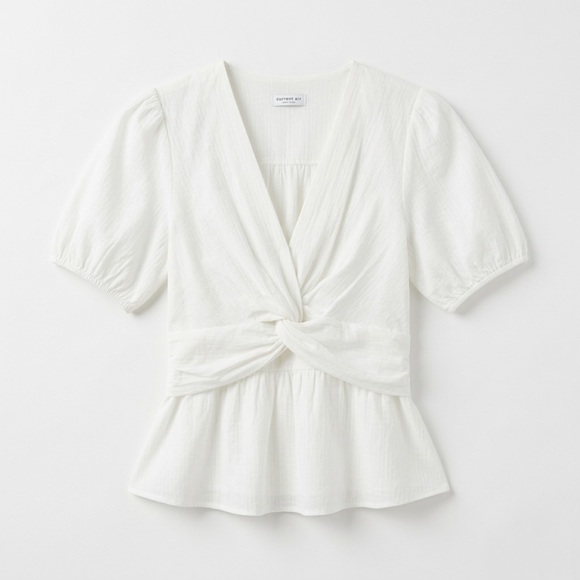 Current Air Tops - Current Air White Short Sleeve Twist Detail Blouse